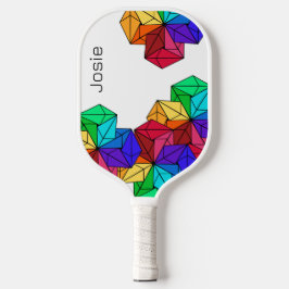 3D Bright Rainbow Random Cubes auf weißem Namen Pickleball Schläger