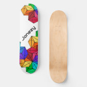 3D Bright Rainbow Random Cubes auf weißem Namen Skateboard (Vorderseite)