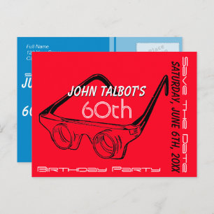 3D-Brille 60. Geburtstag Save the Date Ankündigungspostkarte