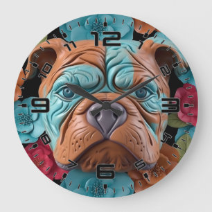 3D Bulldog Große Wanduhr