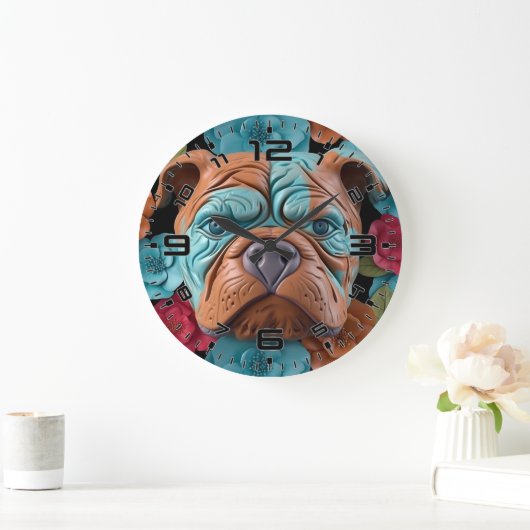 3D Bulldog Große Wanduhr (Zuhause)