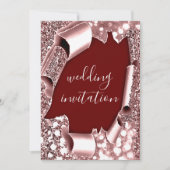 3D Cart Effect Frame Rose Burgundy Hochzeit Einladung (Vorderseite)