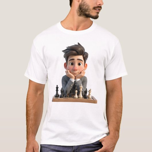 3D Cartoon Chessmaster Man denkt T-Shirt (Vorderseite)