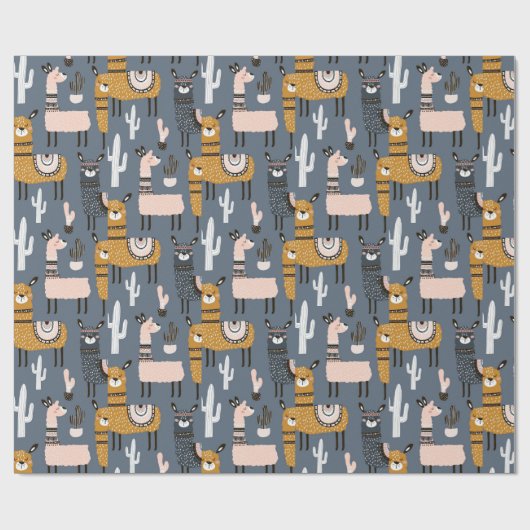 3D-Cartoon Grau-Gelb-Pferd mit Kaktus-Thema Geschenkpapier (Flach)