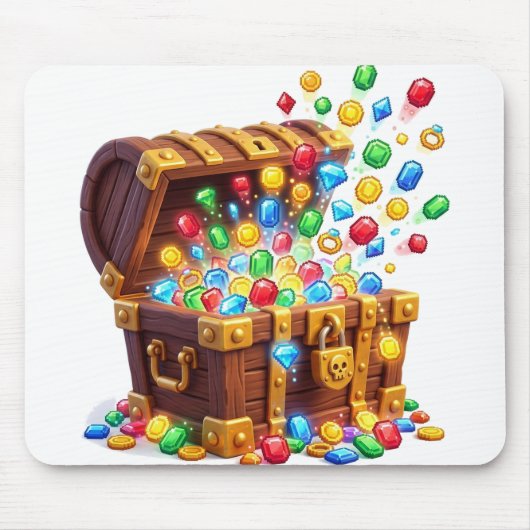3D Cartoon-Schatzkiste-Edelsteine-Mauspad Mousepad (Vorne)