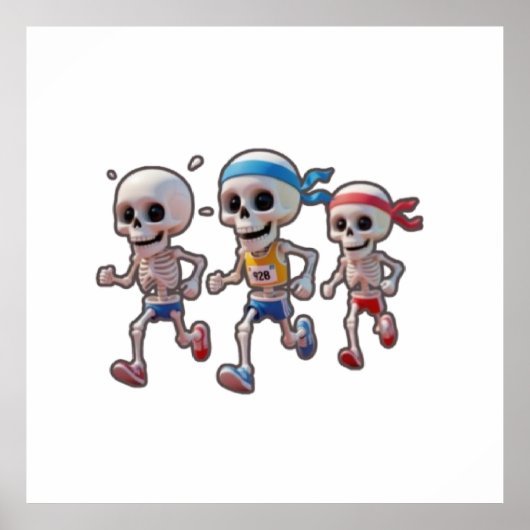 “3D Cartoon Skeleton Race • Funny Running Skeleton Poster (Vorne)