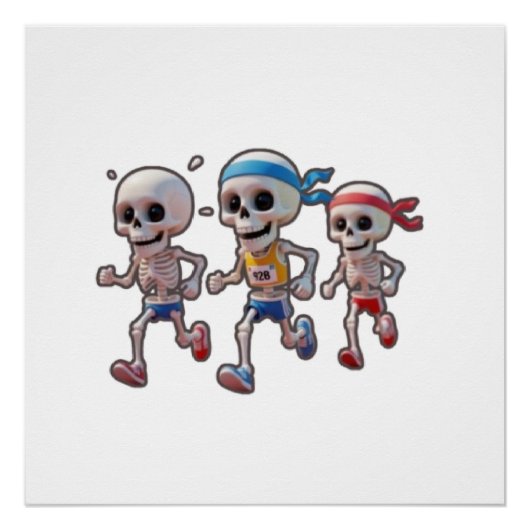 “3D Cartoon Skeleton Race • Funny Running Skeleton Poster (Vorderseite)