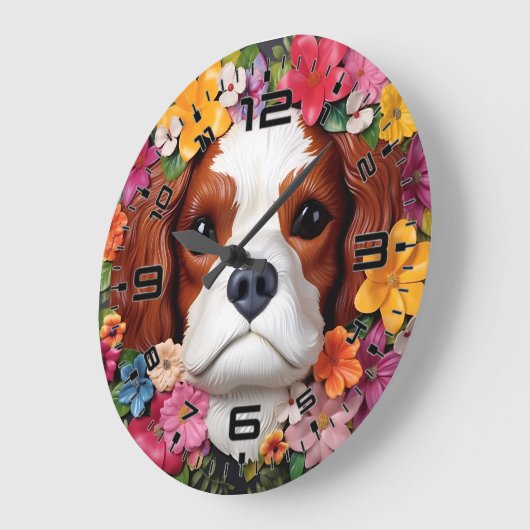 3D Cavalier King Charles Spaniel Große Wanduhr (Winkel)