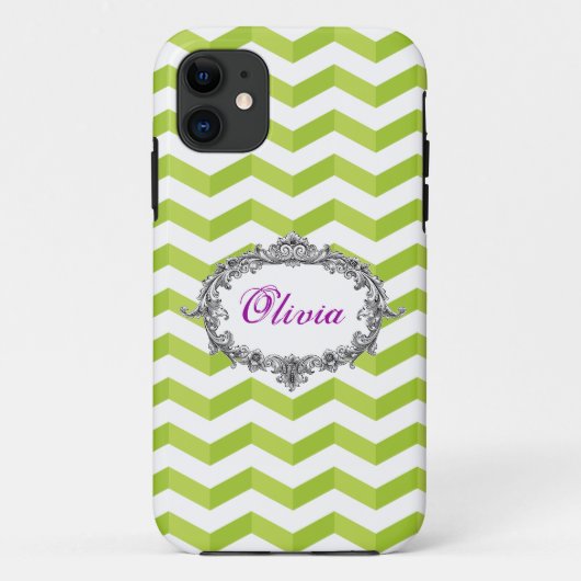 3D Chevrons Green/White iPhone Case Ihren Namen hi (Rückseite)