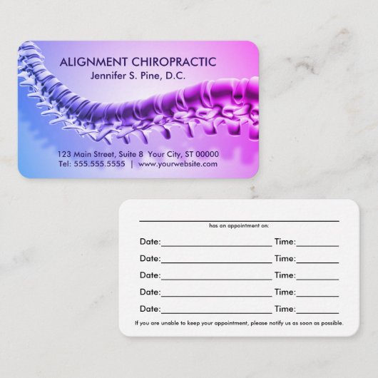 3D-Chipkarten für grafische Chiropraktische Termin Visitenkarte (Vorne/Hinten)