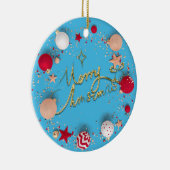 3D Christmas Baubles Image Blue Background Keramik Ornament (Rechts)