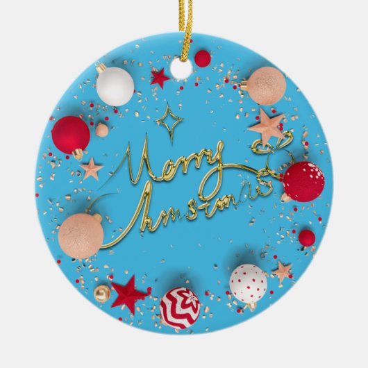 3D Christmas Baubles Image Blue Background Keramik Ornament (Vorne)