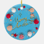 3D Christmas Baubles Image Blue Background Keramik Ornament (Hinten)