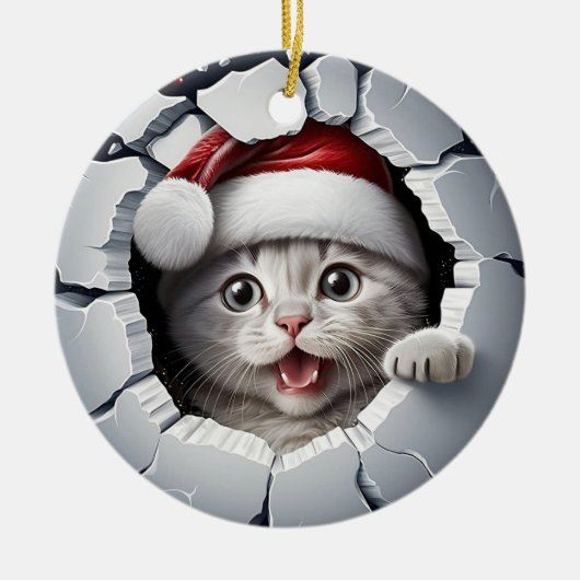3D Christmas Kitten Keramik Ornament (Vorne)