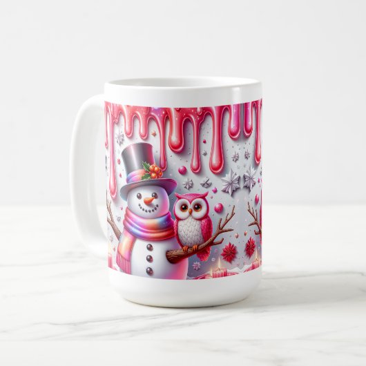 3D Christmas Snowman With Owl Kaffeetasse (Vorderseite Links)