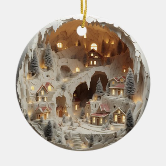 3D Christmas Village Snowy Keramik Ornament (Vorne)
