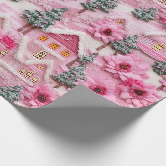 3d Clay Pink Christmas Poinsettia Village Geschenkpapier (Ecke)