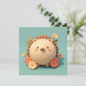 3D Clay Porcupine in Orange Floral Garden Postcard (Stehend Vorderseite)