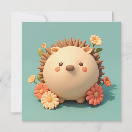 3D Clay Porcupine in Orange Floral Garden Postcard (Vorderseite)