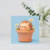 3D Clay Porcupine in Orange Flower Pot Postcard (Stehend Vorderseite)