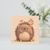 3D Clay Porcupine in Pink Floral Meadow Postcard (Stehend Vorderseite)