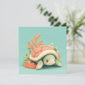 3D Clay Sea Turtle with Orange Coral Reef Postcard (Stehend Vorderseite)