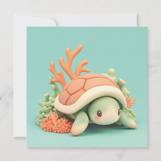 3D Clay Sea Turtle with Orange Coral Reef Postcard (Vorderseite)