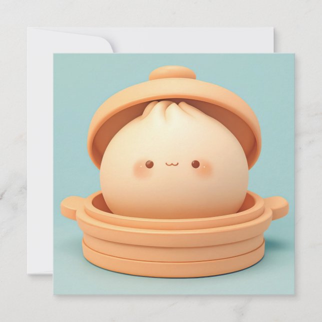 3D Clay Steamed Dumpling in Steamer Pot Postcard (Vorderseite)
