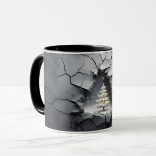 3D Cracked Gray Wall Weihnachtsbaum Tasse
