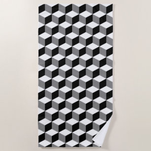 3D Cubes Geometric BWG Rpt Pattern Strandtuch