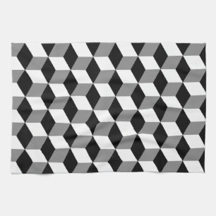 3D-Cubes-Muster in Grau, Schwarz und Weiß Handtuch