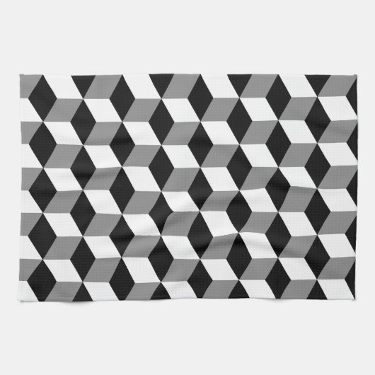 3D-Cubes-Muster in Grau, Schwarz und Weiß Handtuch (Horizontal)
