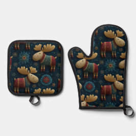 3D Cute Christmas Moose In Sweater Kitchen Ofenhandschuh & Topflappen-Set