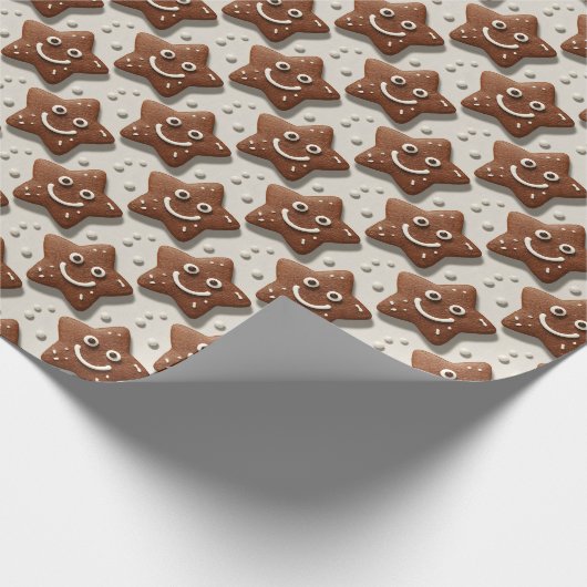 3D Cute Gingerbread Star Cookie & Holly Pattern Geschenkpapier (Ecke)