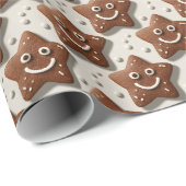 3D Cute Gingerbread Star Cookie & Holly Pattern Geschenkpapier (Rolleneckpunkt)