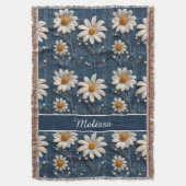 3D Daisy Embroidery Denim Custom Blanket  Decke (Vorderseite Vertikal)