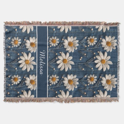 3D Daisy Embroidery Denim Custom Blanket  Decke (Vorderseite)