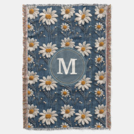 3D Daisy Embroidery Denim Custom Blanket  Decke