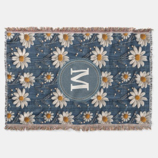 3D Daisy Embroidery Denim Custom Blanket  Decke (Vorderseite)