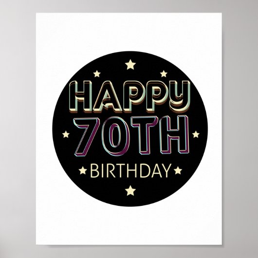 3d dark colorful round happy 70th birthday poster (Vorne)