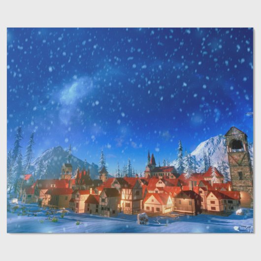 3D-Darstellung des kleinen alpinen Dorfes im Morge Geschenkpapier (Flach)