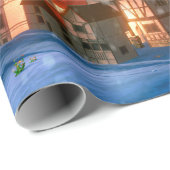 3D-Darstellung des kleinen alpinen Dorfes im Morge Geschenkpapier (Rolleneckpunkt)