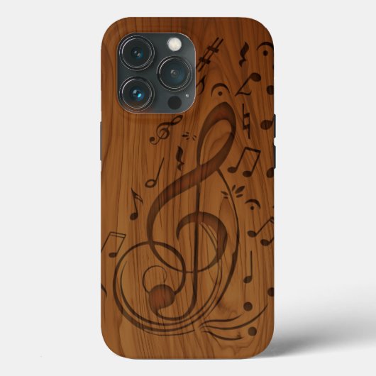 3D Debossed Clef Musical Notes on Wood Case-Mate iPhone Hülle (Rückseite)