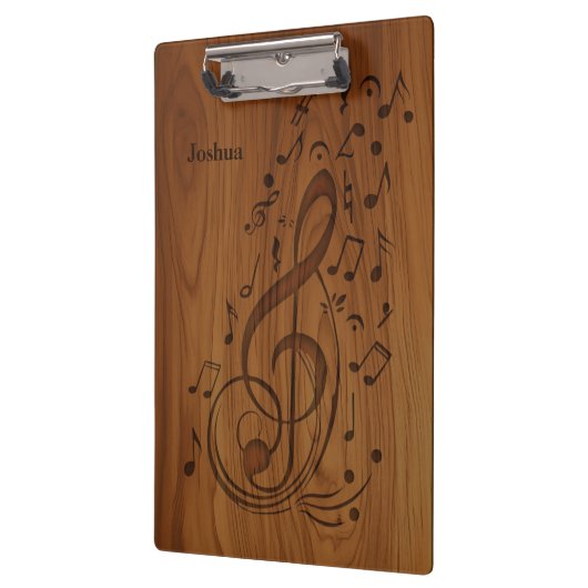 3D Debossed Clef Musical Notes on Wood Klemmbrett (Links)