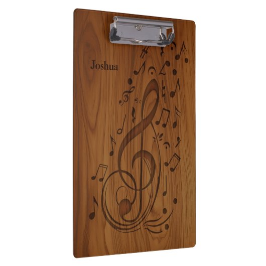 3D Debossed Clef Musical Notes on Wood Klemmbrett (Rechts)