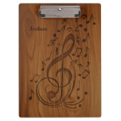 3D Debossed Clef Musical Notes on Wood Klemmbrett (Vorderseite)