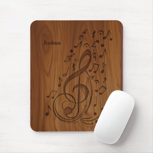 3D Debossed Clef Musical Notes on Wood Mousepad (Mit Mouse)