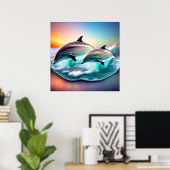 3D Delphine Ocean Sunset Tropical Beach Vibe Poster (Heimbüro)