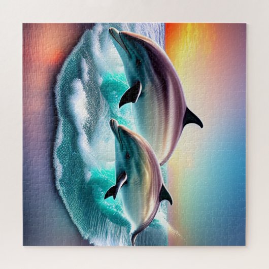 3D Delphine Ocean Sunset Tropical Beach Vibe Puzzle (Horizontal)