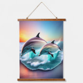 3D Delphine Ocean Sunset Tropical Beach Vibe Wandteppich Mit Holzrahmen (Vorderseite)